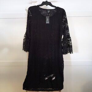 BNWT Alfani Lace-Sleeve A-Line Garment in Deep Black (14)